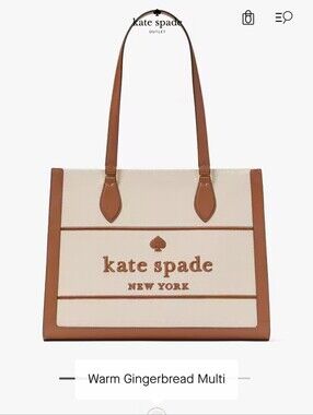 kate spade Canvas Tote in Cream and Tan with Logo